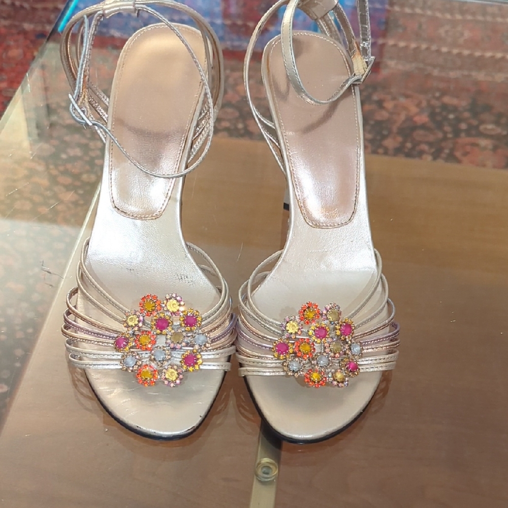 Chic Silver Heels with Colorful Floral Embellishments